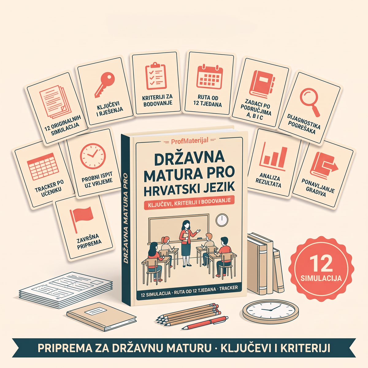DRŽAVNA MATURA PRO — 12 izvornih simulacija s ključevima i kriterijima za državnu maturu iz hrvatskoga jezika