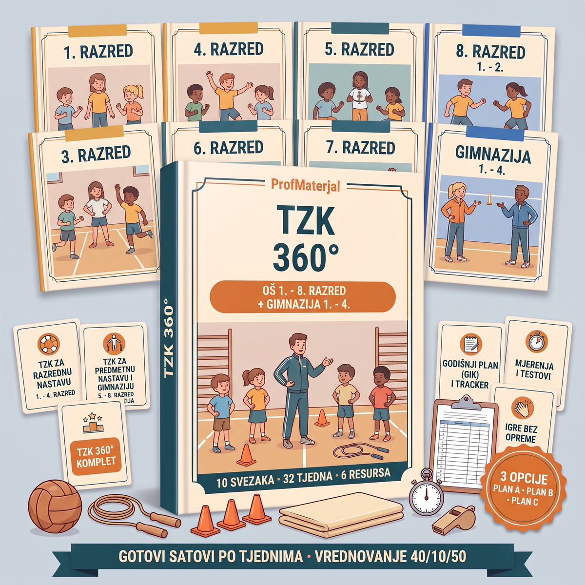 TZK 360° za razrednu nastavu — 4 sveska, satovi po tjednima i 6 resursa za 1. - 4. razred