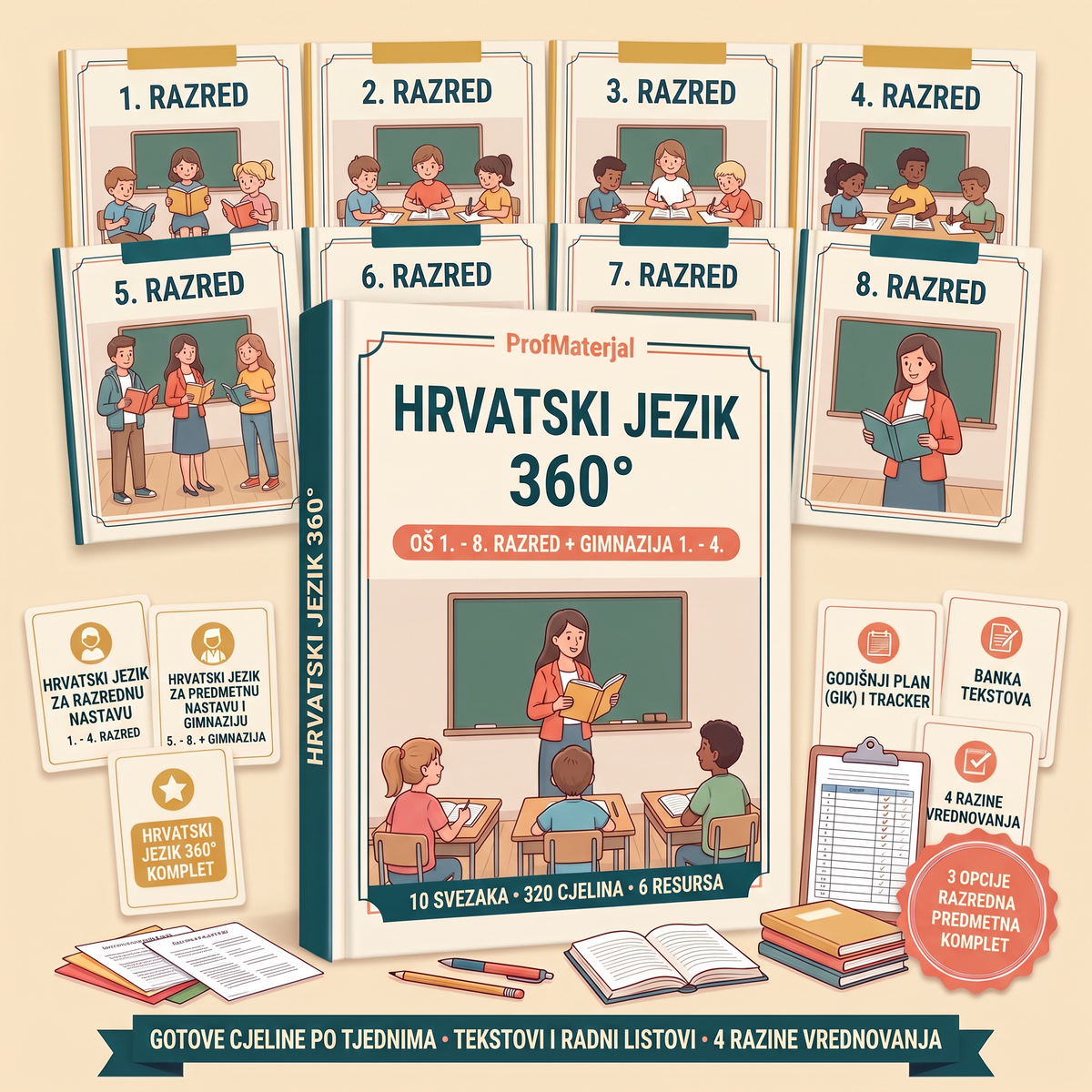 Hrvatski jezik za razrednu nastavu — 4 sveska i 128 tjednih cjelina za 1. - 4. razred